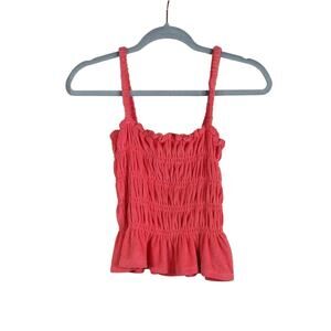 Bar III Pink Coral Cotton Casual Stretchy Summer Spring Beach Smocked Tank Top